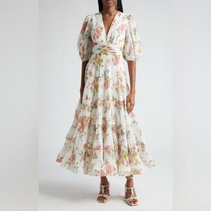 Pleated Midi Floral Dress, Size 0 Australian Designer Style Dress, Zimmermann